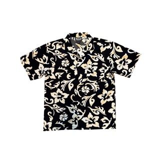 Yago Men's Black White Floral Print Short Sleeve Button Up Shirt Size L